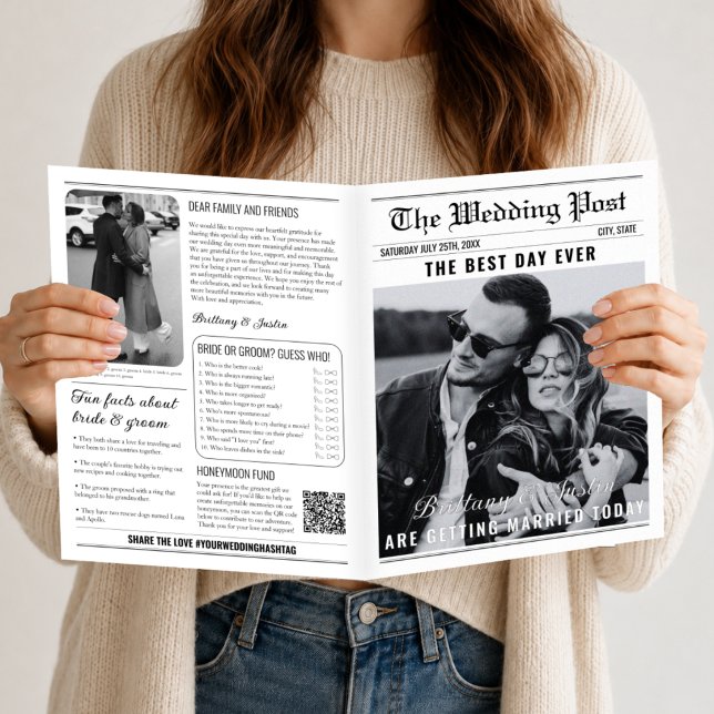 Programme de mariage journal vintage | Noir classi (Vintage Newspaper Wedding Program  Classic Black)