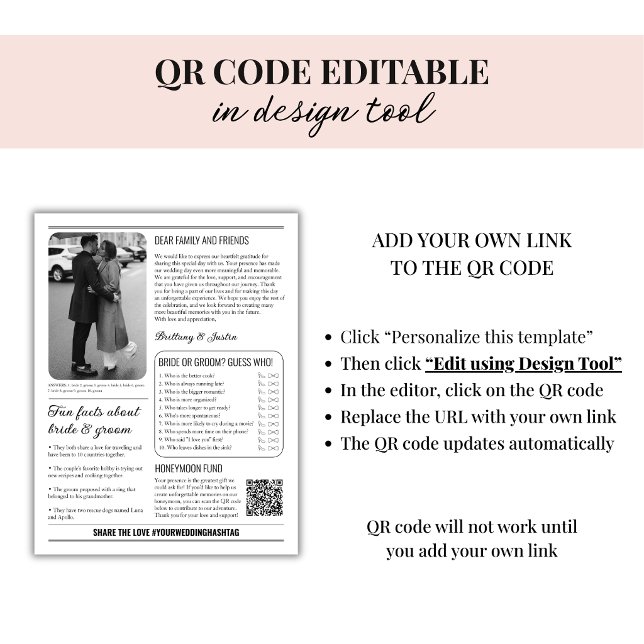 Programme de mariage journal vintage | Noir classi (edit qr code)