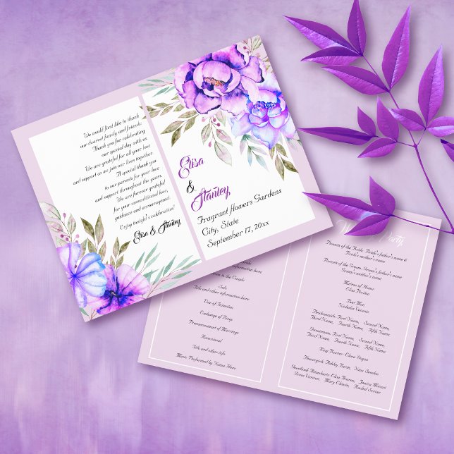 Programme de mariage lilas des fleurs d'aquarelle  (Créateur téléchargé)