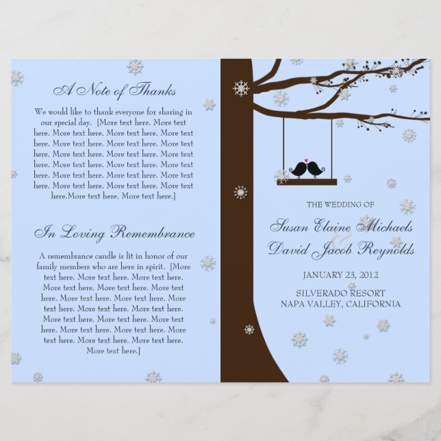 Programme de mariage Love Birds Snowflakes Oak Tre (Devant)