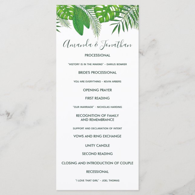 Programme de mariage Luau Hawaïen aquarelle Aloha (Devant)