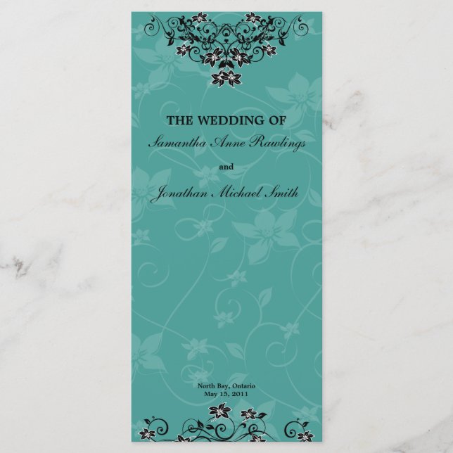 Programme de mariage - Lustre Turquoise Floral (Devant)