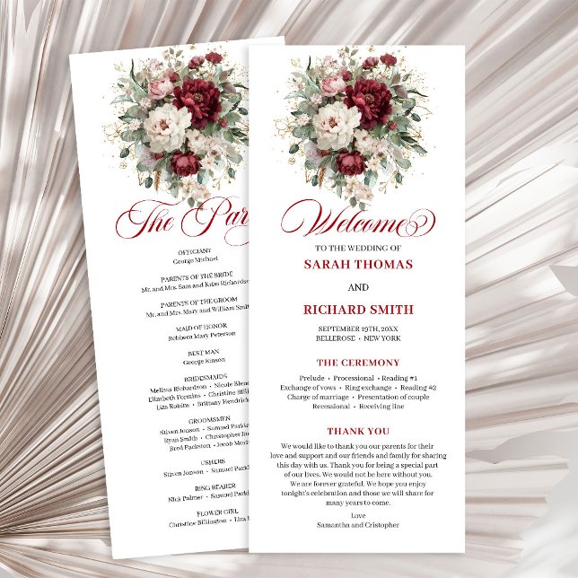Programme de mariage Luxe Blush Burgundy Gold (Luxe Blush Burgundy Gold Wedding Program)