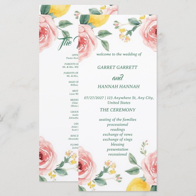 Programme de mariage Méditerranéen Rose Blush & Ci (Devant / Derrière)