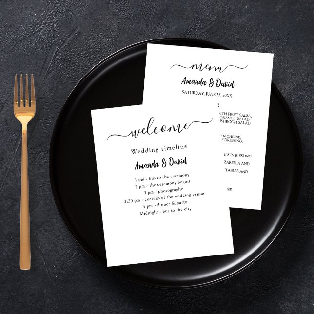 Programme de mariage Menu blanc noir (Créateur téléchargé)