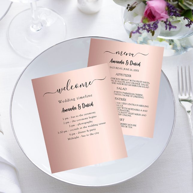 Programme de mariage Menu rose or (Créateur téléchargé)