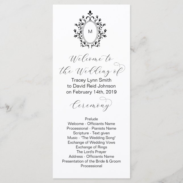 Programme de mariage minimal avec initiale de mono (Devant)