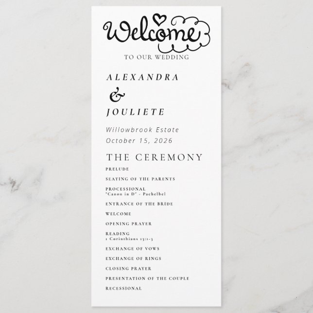 Programme De Mariage Minimal Moderne Ordre Des Évé (Devant)