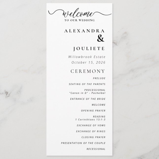 Programme De Mariage Minimal Moderne Ordre Des Évé (Devant)