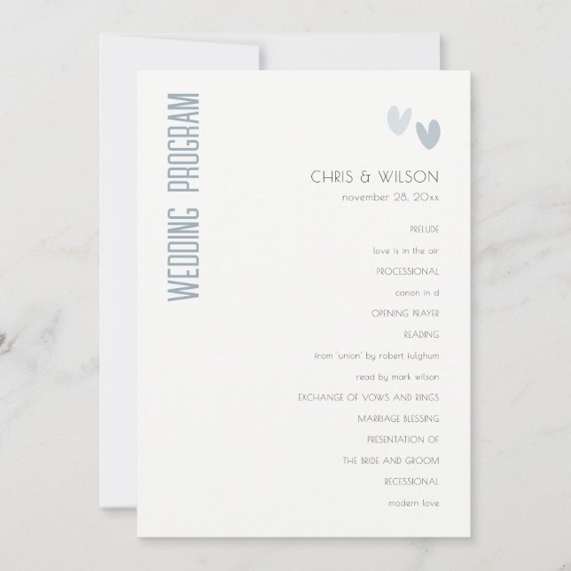 Programme de mariage minimal Pastel Dusky Blue Hea (Devant)