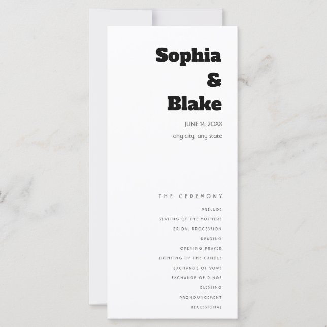 Programme de Mariage Minimaliste Blanc Simple (Devant)