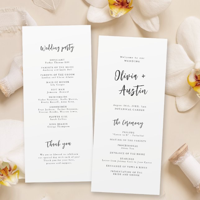 Programme de Mariage minimaliste de Script Chic Mo (Modern Chic Script Minimalist Wedding Program)