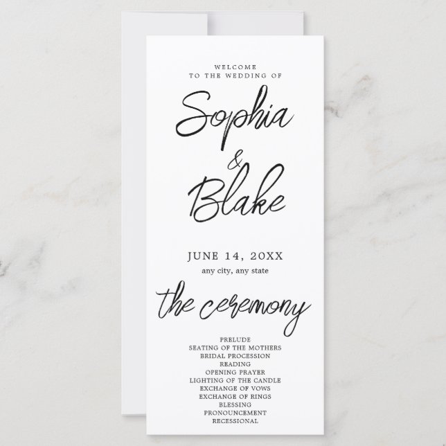 Programme de Mariage Minimaliste Moderne Blanc (Devant)