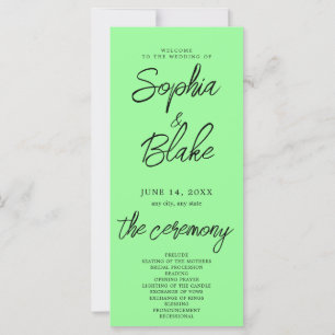 Programme de mariage minimaliste moderne vert ment