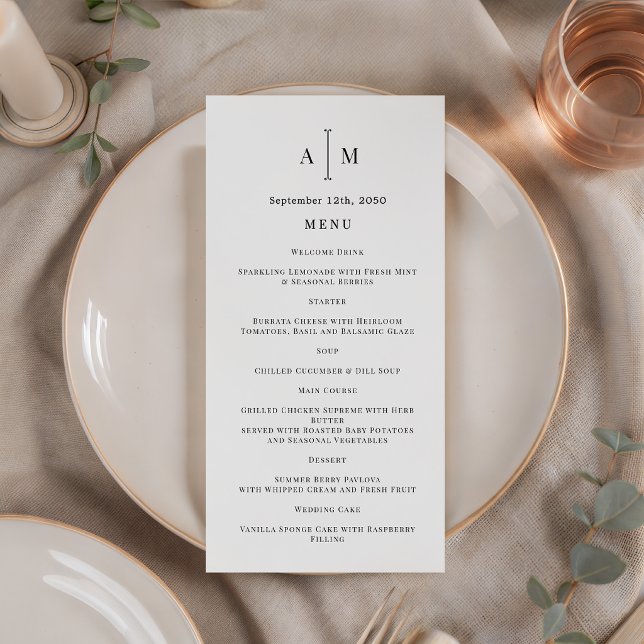  Programme de mariage minimaliste monogramme noir  (Créateur téléchargé)