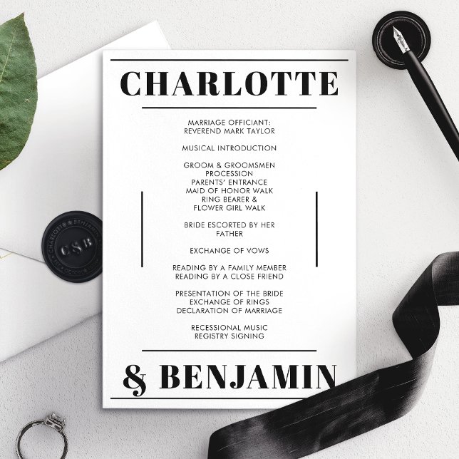 Programme de mariage minimaliste noir et blanc mod (Créateur téléchargé)