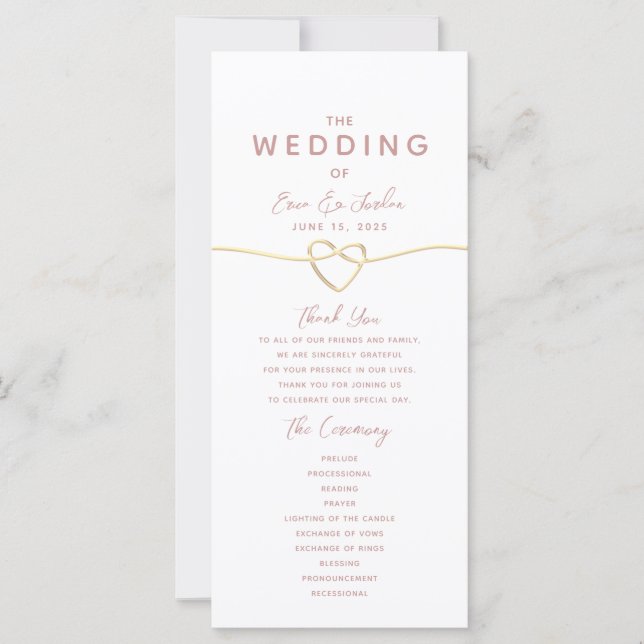 Programme de mariage minimaliste rose poudré (Devant)