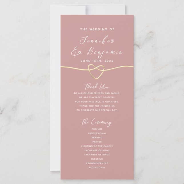 Programme de mariage minimaliste rose poussiéreux (Devant)