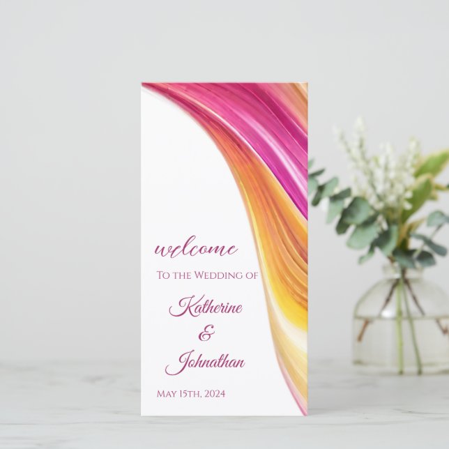 Programme de mariage-moderne Abstrait-rose orange  (Debout devant)