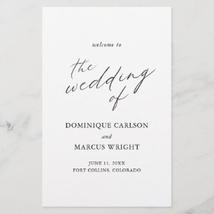 Programme de mariage moderne avec calligraphie élé