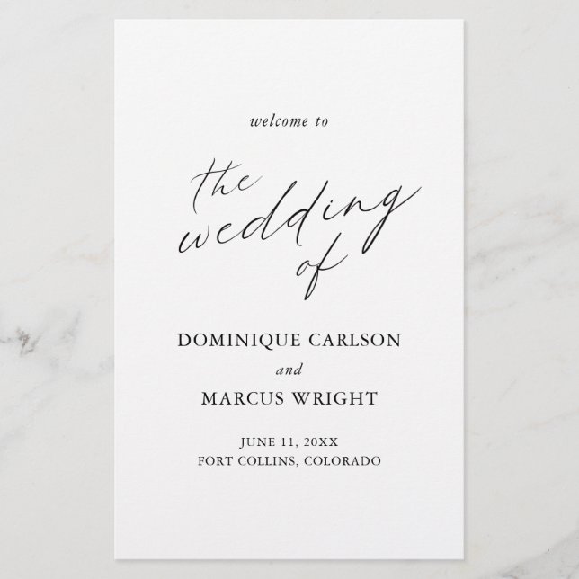 Programme de mariage moderne avec calligraphie élé (Devant)