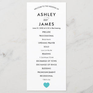 Programme de mariage moderne avec Coeur Turquoise