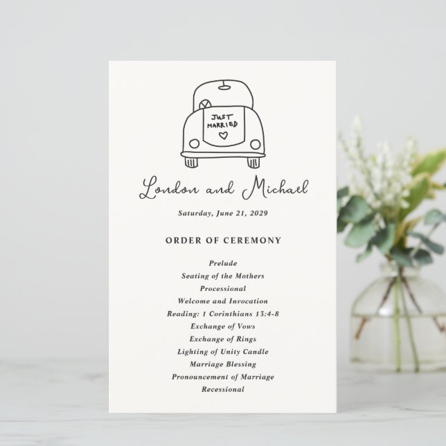 Programme de mariage moderne avec gribouillis de v (Debout devant)