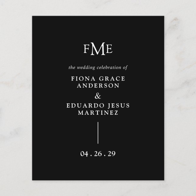 Programme de mariage moderne avec monogramme gras  (Devant)
