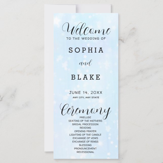 Programme de mariage moderne bleu clair et blanc (Devant)