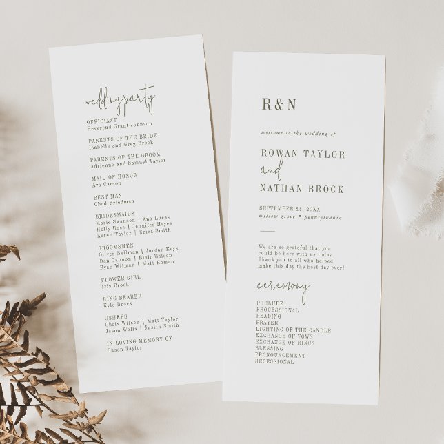 Programme de mariage moderne chic vert et blanc pl (Créateur téléchargé)