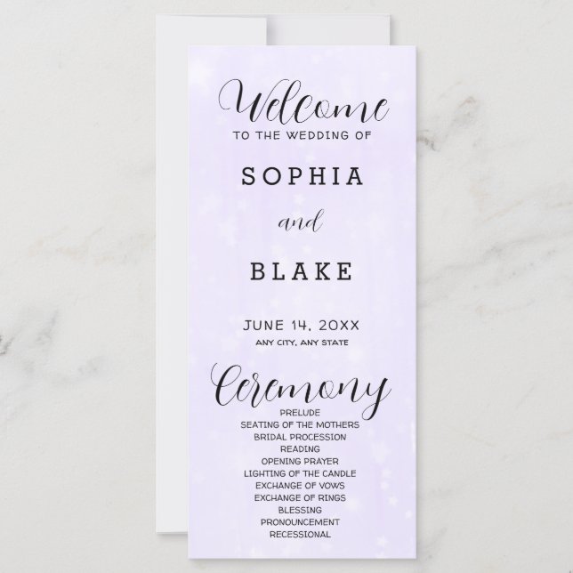 Programme de mariage moderne clair violet et blanc (Devant)