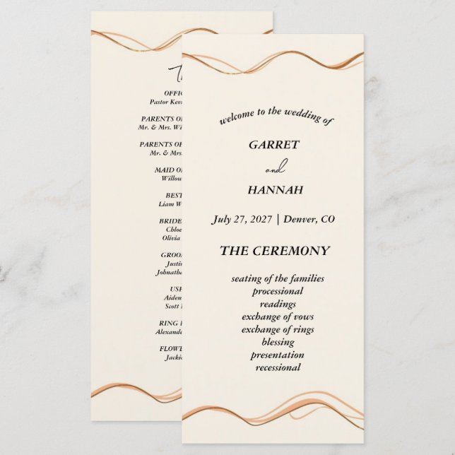 Programme de mariage moderne élégant (Devant / Derrière)