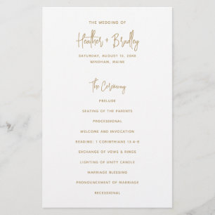 Programme de mariage moderne en or minimaliste