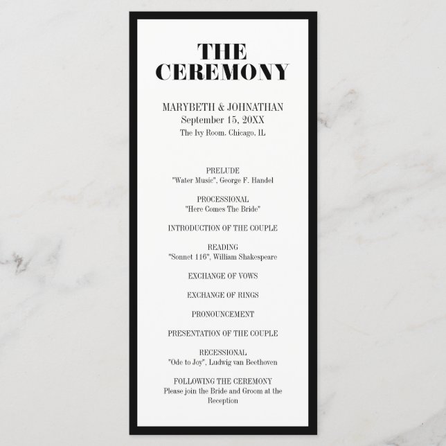 Programme de mariage moderne et audacieux pour M.  (Devant)