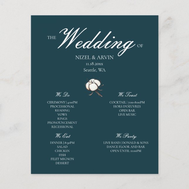 Programme de Mariage Moderne et Élégant en Coton V (Devant)
