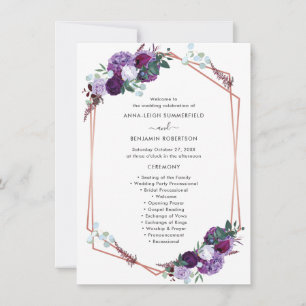 Programme de mariage moderne floral pourpre