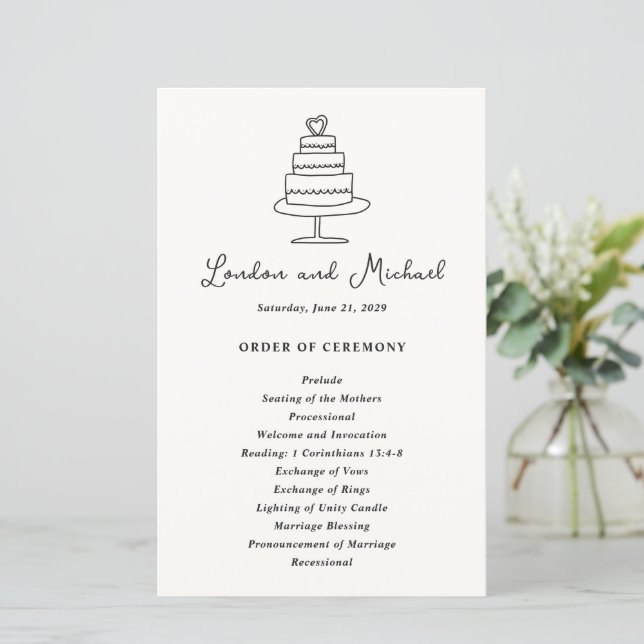 Programme de mariage moderne gâteau dessiné à la m (Debout devant)