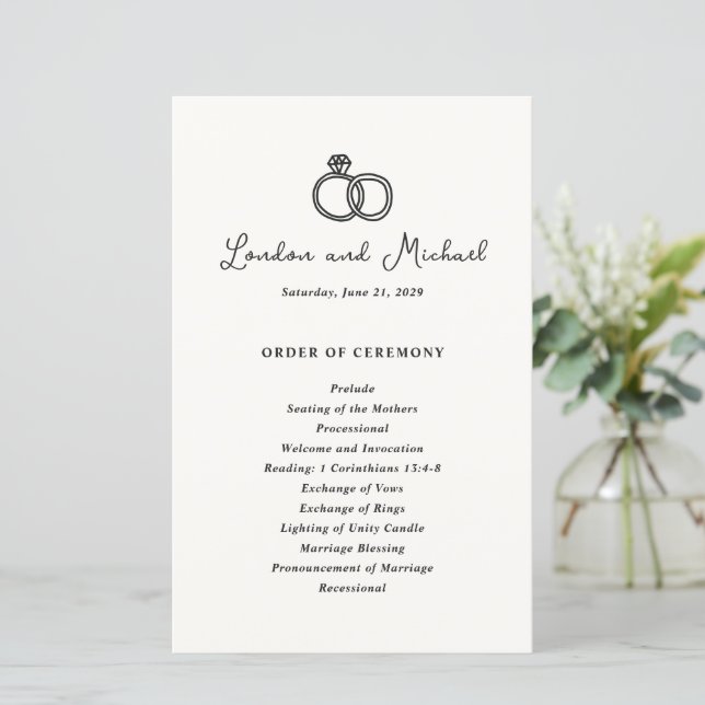 Programme de mariage moderne gribouillage anneaux  (Debout devant)