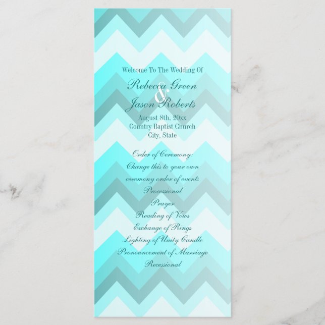 programme de mariage moderne ombre turquoise chevr (Devant)