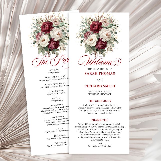 Programme de mariage moderne rose burgundy or (Modern Blush Burgundy Gold Wedding Program)