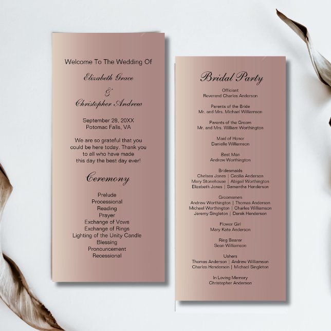 Programme de mariage moderne rose Gold Pink (Rose Gold Pink Modern Trendy Wedding Program Cards)