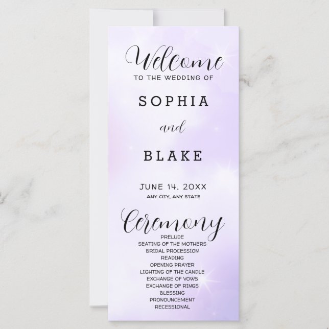 Programme de mariage moderne violet et blanc (Devant)