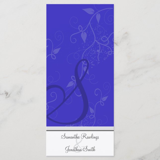 Programme de mariage - Monogram Royal Blue Floral (Devant)