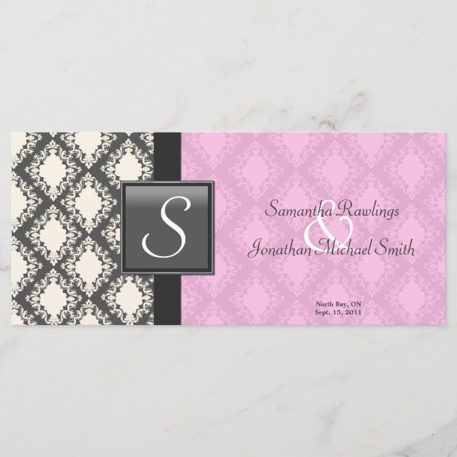 Programme de mariage - Monogramme de Damas blanc r (Devant)