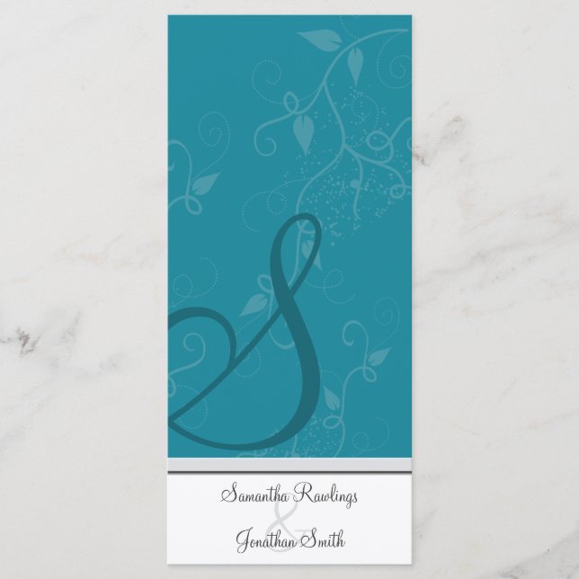 Programme de mariage - Monogramme Turquoise Floral (Devant)