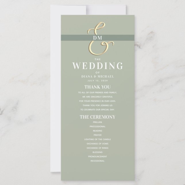 Programme de mariage Monogramme Vert Sauge (Devant)
