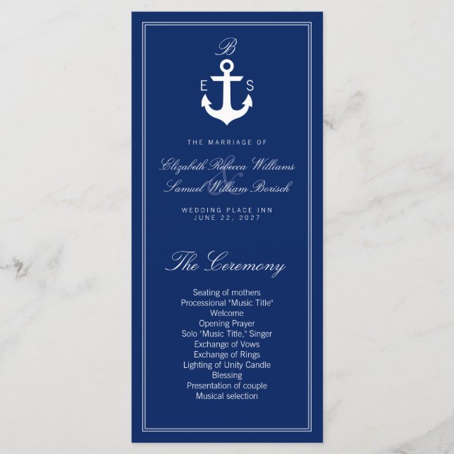 Programme de mariage nautique bleu foncé Cartes en (Devant)