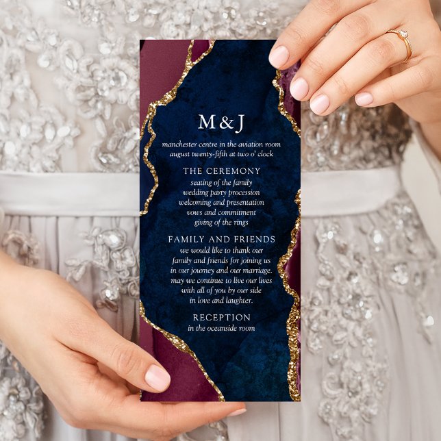 Programme de mariage Navy, Bourgogne & Agate dorée (Créateur téléchargé)