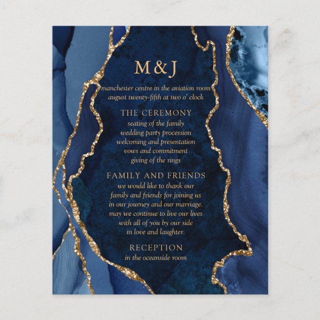 Programme de mariage Navy Marble & Gold Agate (Devant)