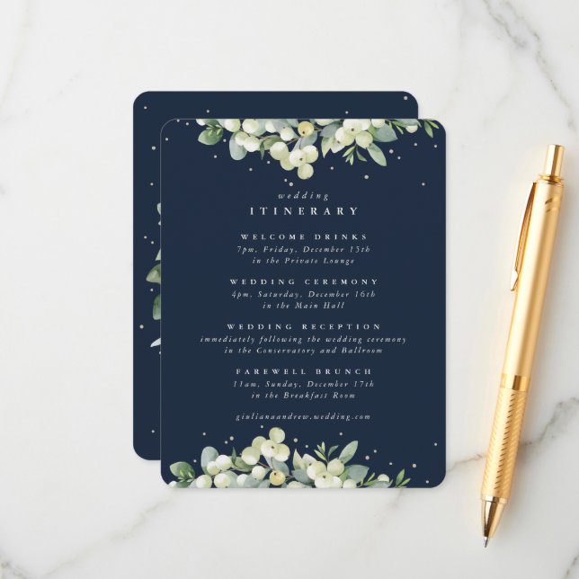 Programme de mariage Navy Snowberry + Eucalyptus (Devant/Arrière en situation)